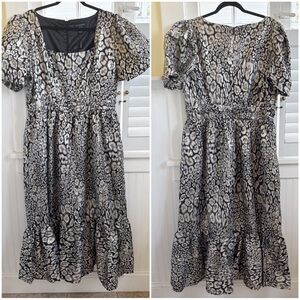 Lovedrobe Luxe Silver Metallic Leopard Jacquard Midaxi Dress Size 14 NEW